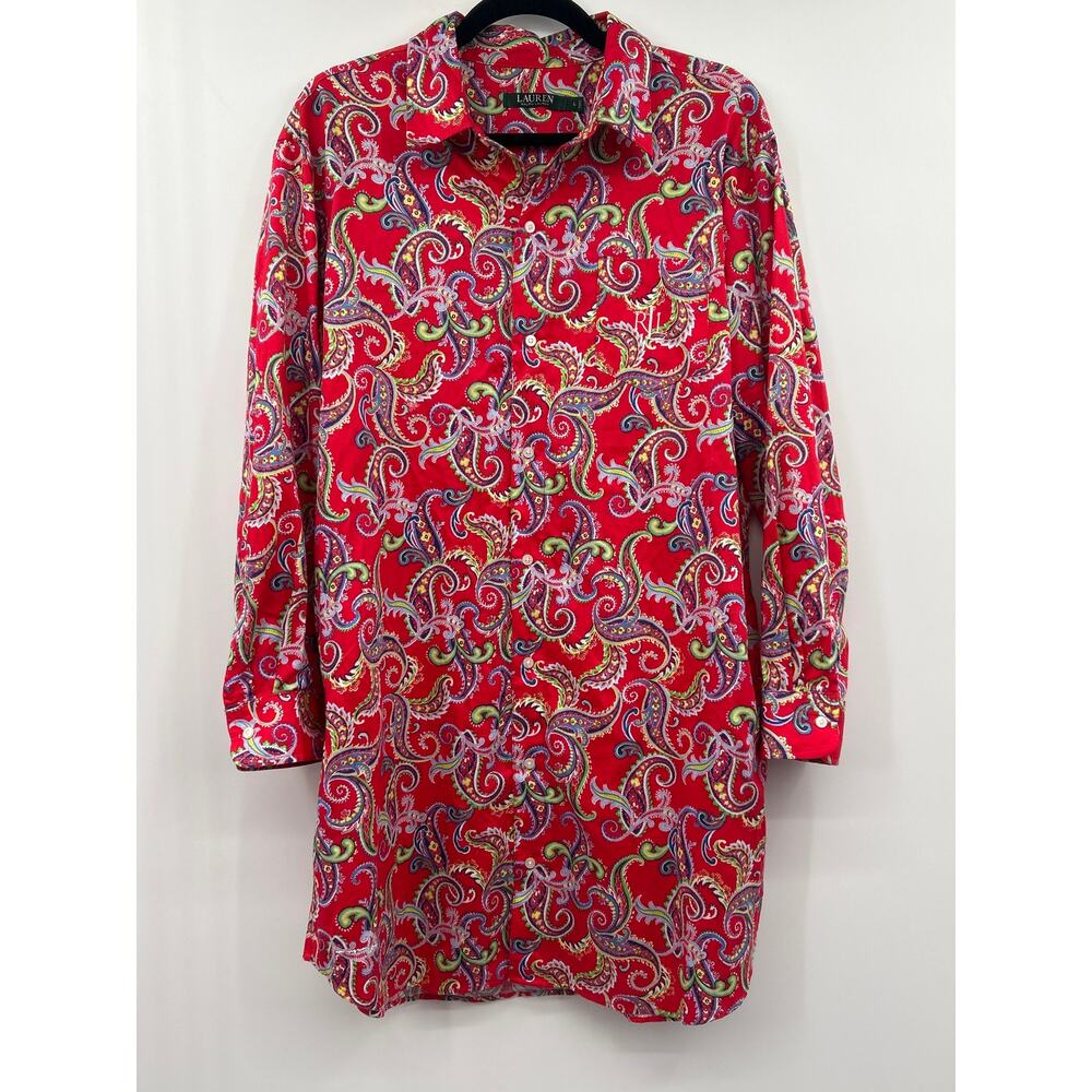 Lauren Ralph Lauren Paisley Button Down Sleep Shirt Dress Women’s Size L Cotton